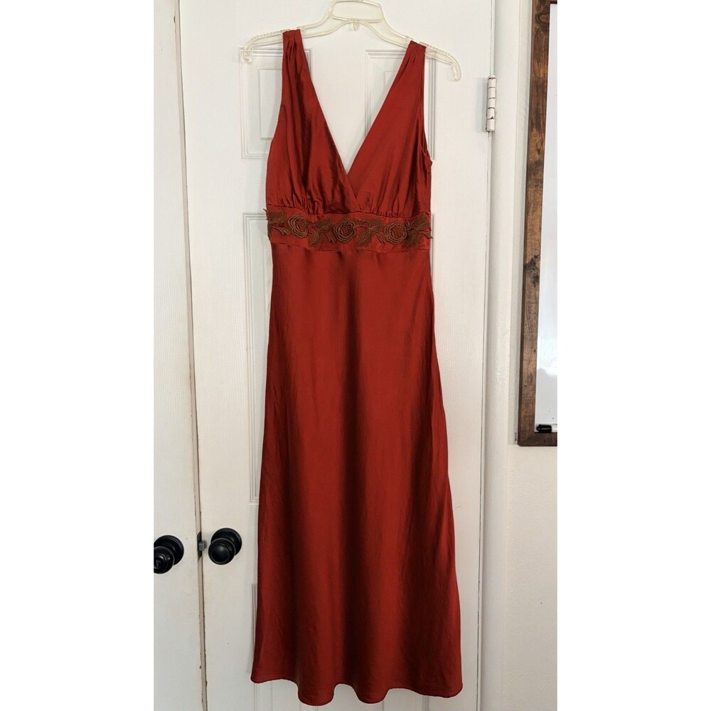 Newport News 100% Silk Formal Long Dress, Rust, Lace, Size 12, Slip A Line